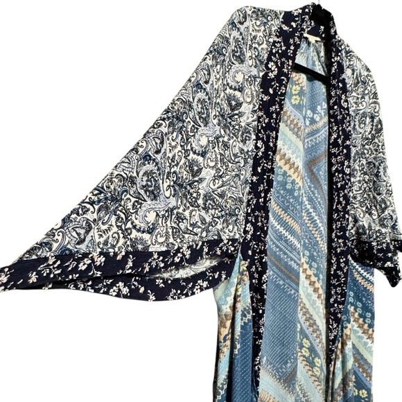Oddy Mixed Print Longline Open Front Floral Boho Patchwork Kimono Cardigan - Picture 4 of 9